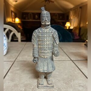 Vintage Chinese Warrior Figure Statue Terracotta Clay 10”